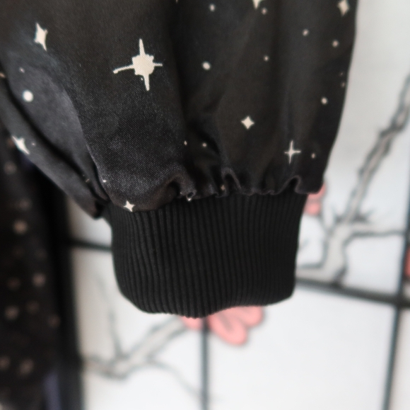 love, Fire Midnight Star Black Bomber Jacket Size Large - Picture 8 of 11